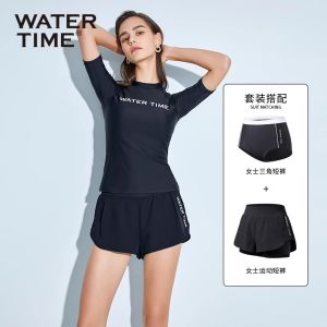 WaterTime Womens Conservative Three-Piece Swimsuit Long Sleeve Thermal Spring Diving Sunscreen Suit round Neck Yoga Fitness