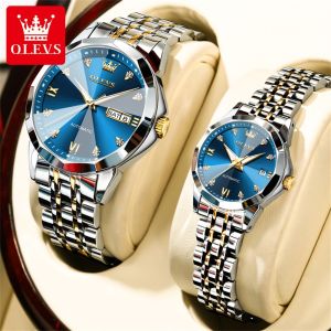 OLEVS เครื่องจักรอัตโนมัตินาฬิกาคู่รักผู้ชาย/ผู้หญิงกันน้ำได้ปฏิทินคู่สแตนเลสสตีลที่ทันสมัยและหรูหรานาฬิกาคู่รัก