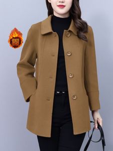 Thickened Cotton Woolen Coat Womens Mid-Length Elegant Age-Defying Shirt Korean Style Single-Button Long Sleeve Slim Fit
