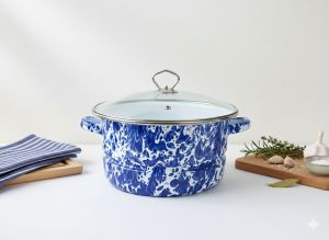 Kedaung - Panci Dandang Sarangan Enamel Blirik 1 Kg - 24cm - Anti Karat & Higienis - Mengkukus Masak Nasi Liwet