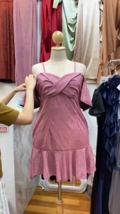 SG1086 ชุดเดรส ราตรีสั้น สำหรับสาวอวบ ชุดเดรส ชุดเพื่อนเจ้าสาว ผ้ากลิตเตอร์