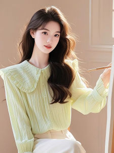 Chic Long Sleeve Doll Collar Shirt Womens Single Button Fashionable Anti-Uv Top Lightweight Elegant Gentle Early Autumn Shirt