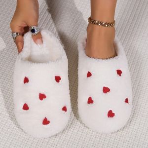 Winter Womens Heart-Shaped Slippers Love Mute Soft Sole Shoes Indoor Comfortable Cute Silent Carpet Light Living Room