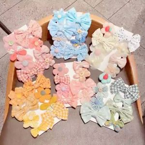 Childrens cartoon mesh bow hairpin cute baby five petal flower dot latte hairpin