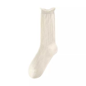 Womens White Ballet Style Mary Jane Shoes Socks Thin Hollow out Mid-Calf Summer Socks Cotton Breathable Moisture Wicking