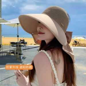 Womens Outdoor Sun Hat Spring Summer Large Brim Hat Empty Top Anti-UV Sun Protection Butterfly Knot Casual Style Travel Hat