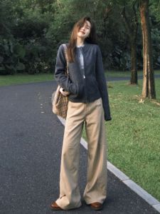 High Waist Wide Leg Jeans Womens Summer Long Version American Retro Khaki Floor-Length Pants Trousers for Tall Women 175cm