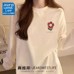 เสื้อยืดคอกลมแขนยาวผ้าฝ้ายแท้บางฤดูร้อน เสื้อยืดแฟชั่นสำหรับผู้หญิง ทรงหลวม ลายพิมพ์ ระบายอากาศได้ดี เสื้อผ้าทำงาน