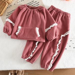 Bear Leader Autumn Winter New Childrens Pajama Set Lace Splicing Long Sleeve Top Pants Two Piece Set Sweet Girls Home Clothes