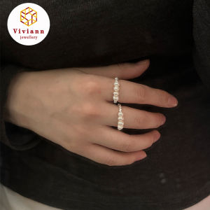 Viviann Original S925 Sterling Silver Pearl Beaded Handmade Ring Pearl Finger Ring White Round Pearl Ring Wedding Anniversary Gift