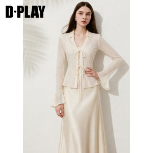 D-PLAY | Áo Cardigan Túi Dây Cổ Trung Quốc Tay Loe Mỏng Phù Hợp Với Điều Hòa