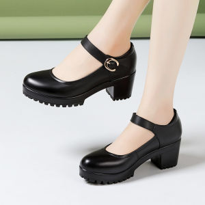 LANYILIAN | Round Toe Water Resistant Thick Heel Single Shoes