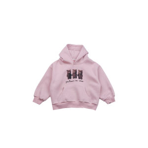 Spring 2025 Cute Cartoon Bear Hoodie for Girls Loose Fit Korean Style Childrens Clothing Cotton Material Spring Autumn Wear