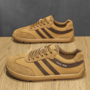 Waterproof Leather Mens Shoes 2025 New Style British Retro Wheat Color Flat Bottom Agan Shoes for Youth Casual Comfortable