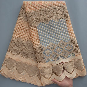 High Quality African Guipure Cord Lace Milk Apricot Embroidered Lace for African Womens Dresses