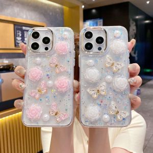 Kisscase 3D pha lê bướm hoa trà long lanh Ốp điện thoại cho Iphone 15 14 13 12 11 Pro Max cộng với mạ Khung ống kính bao gồm tất cả PC + TPU chống rơi Chống Sốc Ốp lưng cho iPhone 15 14 13 12 11