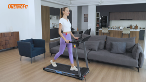 OneTwoFit Electric Bluetooth Speaker Treadmill Foldable with Wheels Treadmill LCD Screen 3 Apps Electric Treadmill Durable Exercise Gym Equipment