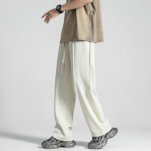 กางเกงขายาวทรงตรงสีขาวสำหรับผู้ชาย กางเกงขายาวทรงหลวมสไตล์อเมริกัน กางเกงขายาวลำลอง ฤดูร้อน 2024 กางเกงขายาวทรงตรง ทรงหลวม