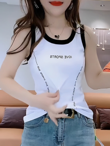 Áo Ba Lỗ Cotton Nguyên Chất in Chữ Mùa Hè Mới Cho Nữ Áo Ba Lỗ Không Tay Cổ Tròn Ôm Vừa Vặn Áo Ba Lỗ Thường Ngày