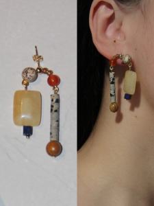 Retro Natural Jade Sandalwood Original Design Earrings Clip-Ons Chinese Wabi-Sabi Style Fashion Jewelry for Women