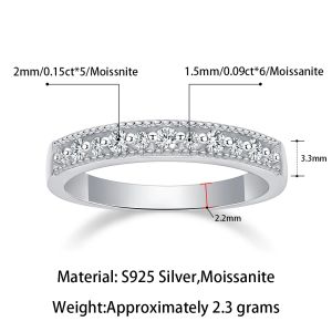 Pretty Beauty Moissanite Wedding Band Ring 925 Silver Half Eternity Diamond Promise Ring for Women Hypoallergenic Jewelry Gift