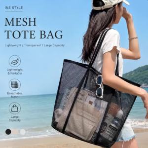 Mesh Beach Bag Lightweight Breathable & Quick-Dry Travel Tote for Beach Trips Outdoor Activities and Storage of Towels Toys