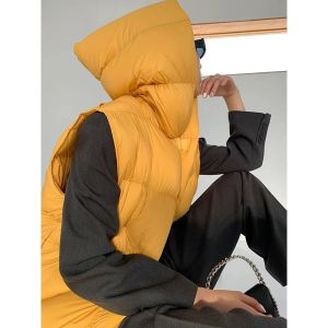 Áo Phao Nữ Không Tay Có Mũ 90% Lông Vũ Trắng Siêu Nhẹ Kiểu Dáng Áo Khoác Lửng Rộng Rãi Chất Liệu Dày Dặn Kiểu Bánh Mì Thích Hợp Cho Mùa Đông