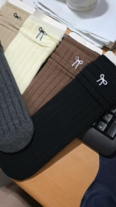 24158 Kaos kaki anak perempuan umur 3-12 tahun panjang se lutut tinggi bordir pita bahan katun lembut - Girls socks korean style kpop