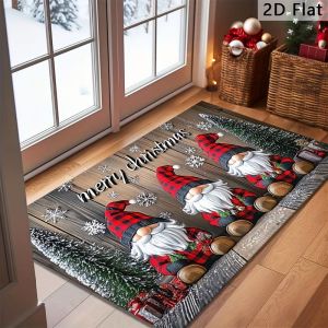 VIKAMA Christmas Gnome Entry Mat Merry Christmas Non Slip Indoor Outdoor Entry Rug Washable Front Door Doormat Festive Decor