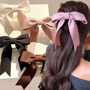 กิ๊บติดผมโบว์ใหญ่ผ้าเกาหลีสำหรับผู้หญิงกิ๊บตกแต่งผมวินเทจผ้าถักโบว์ปากเป็ด