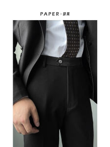 Business Casual Pure Color Mens Long Pants Youth Wear Polyester Blend Slim Fit No Ironing Required Office Suitable