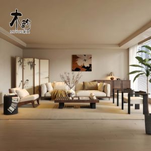 Retro Villa Hotel Residential Solid White Basswood Sofa Set Zen Style Living Room Furniture Artistic Non-Electric Adjustable