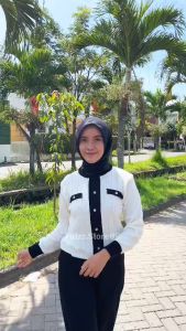 Oneset Amisha Cardigan Rajut Stripe Lengan Panjang Setelan Celana Kulot Wanita Premium Kekinian