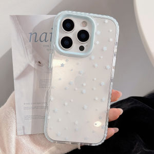 Fresh Simple Full Screen Blue Stars Transparent Shockproof Protective Phone Cover Case for iPhone 17 16 15 14 13 12 Pro Max