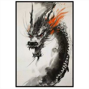 Tranh màu nước rồng lửa phong thủy. Tranh treo tường dán tường sơn dầu canvas trang trí. CGI-1993