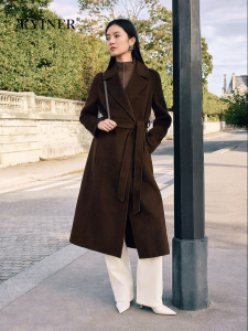 Wool Cashmere Blend Long Notched Lapel Double Face Coat