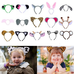 Girls Cute Cow Giraffe Elephant Monkey Headband Kawaii Soft Cat Bear Tiger Panda Ears Headpiece Performance Birthday Party Wear