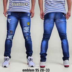 Celana Jeans Sobek Pria Panjang Emblem Stretch Denim Melar Tebal Slimfit Skinny Size 28-33