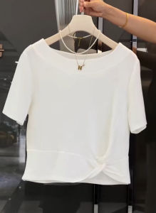 Summer New Womens Slim Fit Short Sleeve T-Shirt Asymmetric Base Shirt Korean Style Casual Pure Color Top Design Sense