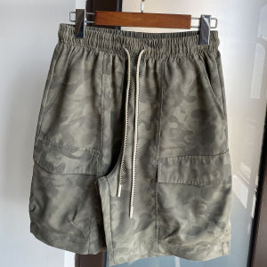 Quần Short Công Sở Lưng Chun Rộng Rãi Mùa Hè Phong Cách Mỹ Cổ Điển in Họa Tiết Quân Đội Quần Short Thường Ngày Năm Điểm