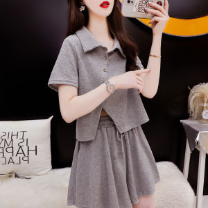 Loose Sporty Casual Womens Set Short Sleeve T-Shirt Shorts Two-Piece Suite Korean Style Straight Cut Polyester Cotton Blend Summer Wear