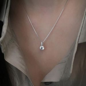 Huitan Minimalist Round Cubic Zirconia Pendant Necklace Women Silver Color/Gold Plated Box Chain Long Necklace Wedding Jewelry