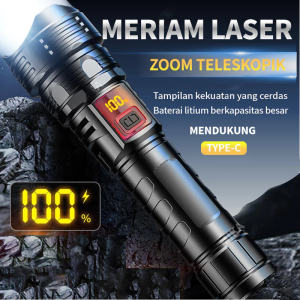 10000Lm Senter Led Laser Putih Zoom Tampilan Elektronik Rechargeable Flashlight
