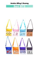 Tas Selempang 2 Ruang Karakter BTS Suvenir Souvenir Sling Bag Chimmy Chooky Koya Shooky Tata RJ Mang Van