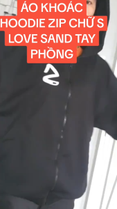 Áo Khoác Zip Hoodie Chữ S LOVE SAND Thun Nỉ Len Dài Tay Phồng Cánh Dơi Form Boxy Chống Nắng Thu Đông Top Jacket Đen