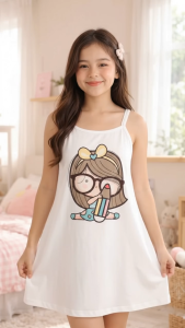 2 Pcs Assorted White Spaghetti Kids Dress for Girls Adorable Assorted Designs and Comfort for 1-8 Years old
