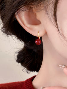 Red Pearl Earrings Women Fashionable Versatile S925 Sterling Silver