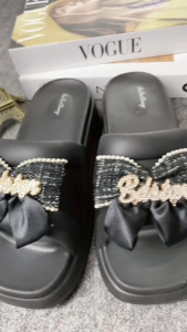 Sandal Selop Karet Wanita Motif Strap Pita Pernak Pernik 8008-1H