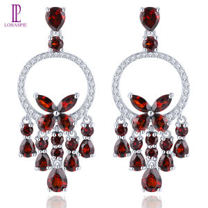 Lohaspie Jewelry Pure 5.8 Carats Genuine Garnet Drop Earring Silver 925 Original Natural Garnet Drop Earring Red Stone Garnet Birthstone Earring For Women Jewelry