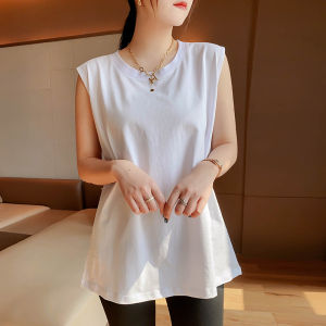 Loose Fit Pure Cotton Vest Womens Inner Wear Mid-Length Sweatshirt Bottoming Layering Top Cover Belly Strap 200 Pounds